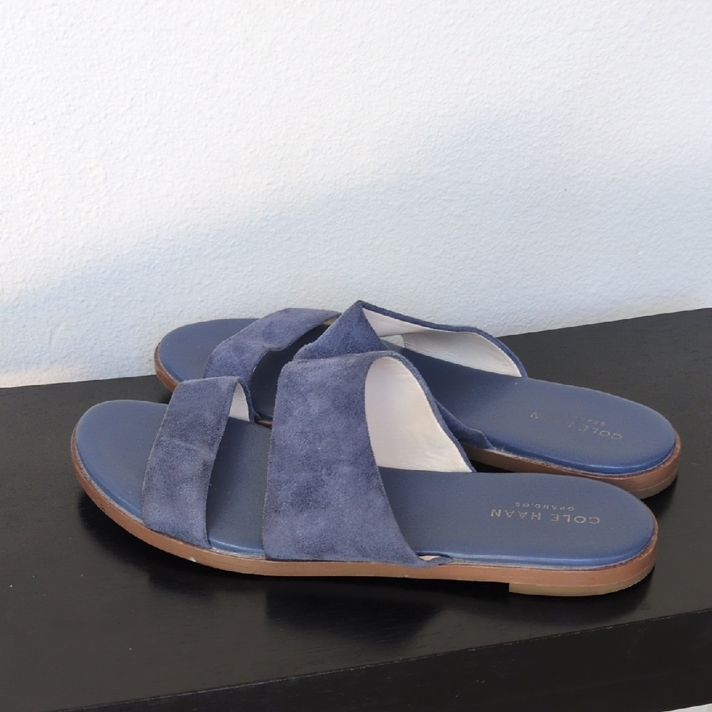 Cole Haan Navy Suede Double-Strap Slide Sandals - Picture 2 of 6
